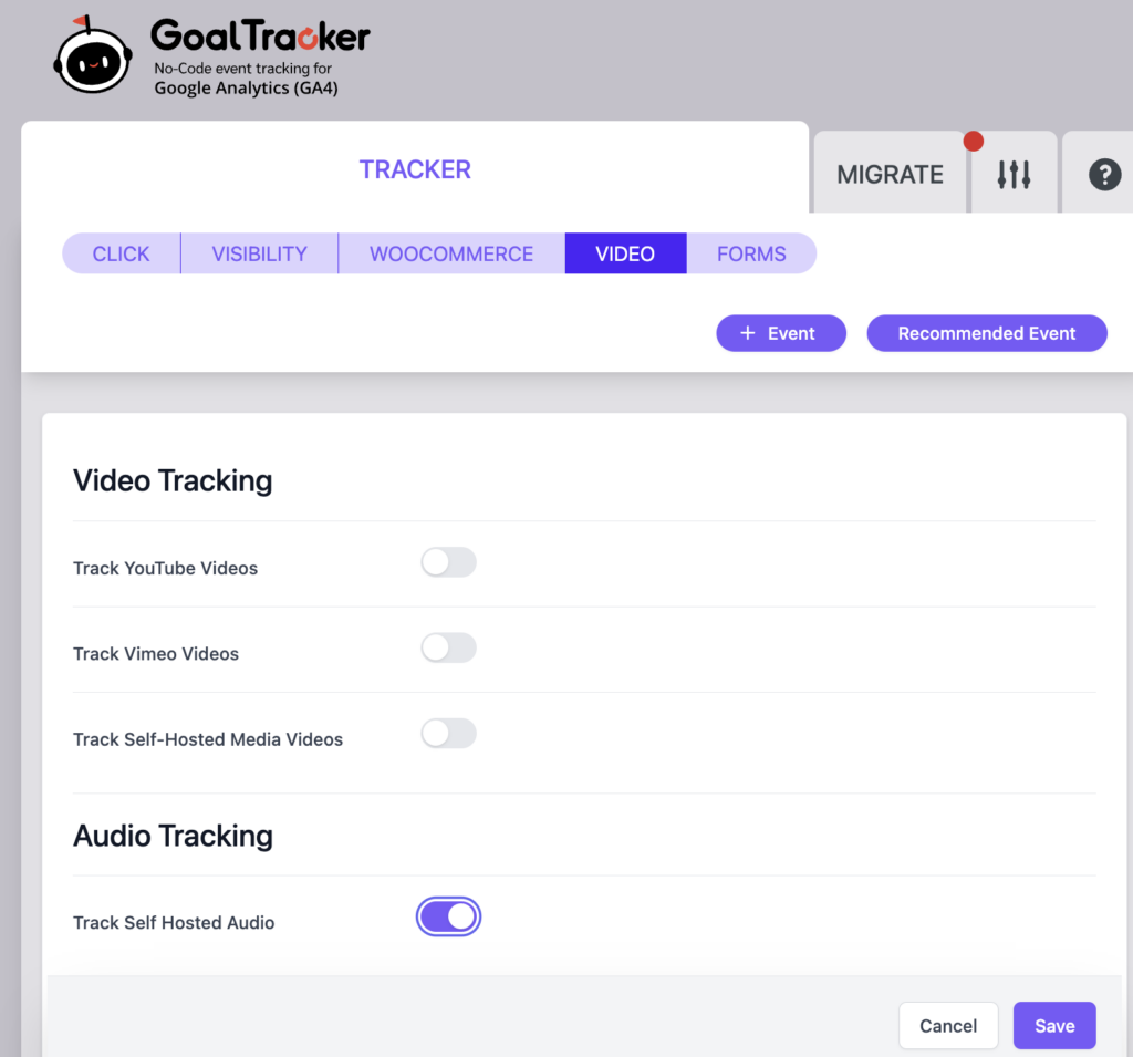 Tracking Audio files (wav, mp3) with Goal Tracker for Google Analytics